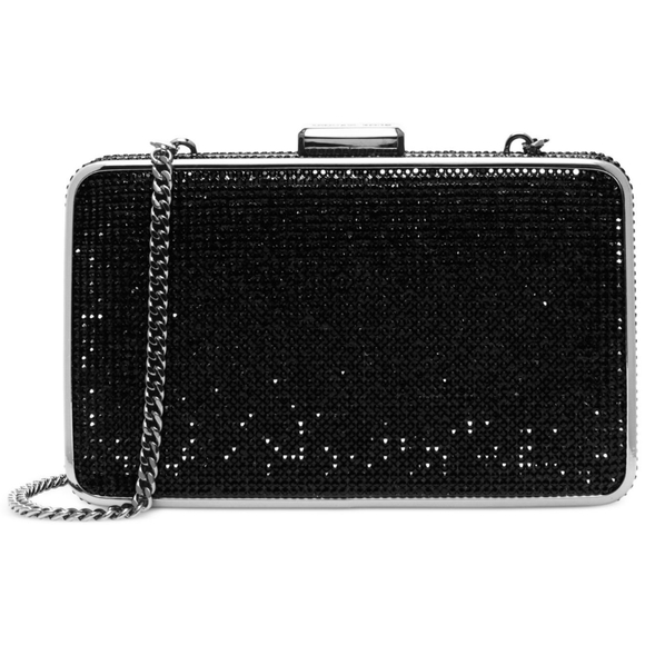 💎RARE💎 NWOT Michael Kors Black Elsie Crystal Embellished Box Clutch - Picture 3 of 16